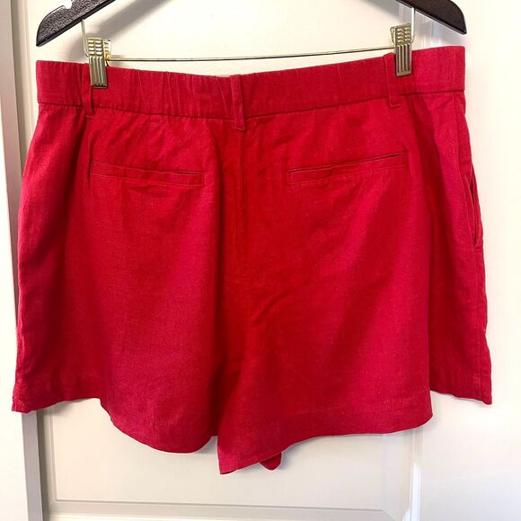 Gap Women's Red Pant Linen Blend Pleated Casual Shorts Size L - Picture 3 of 9